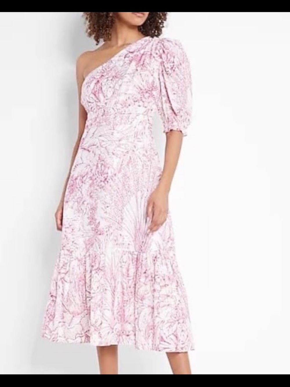 Express One-Shoulder Pink Floral Midi Dress